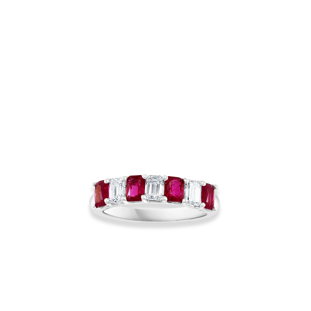 Emerald-Cut Ruby and Diamond Alternating Band