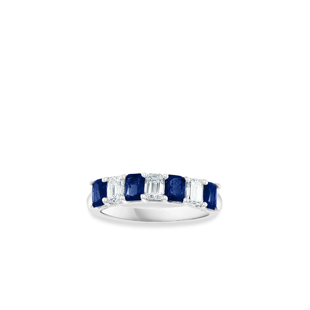 Emerald-Cut Blue Sapphire and Diamond Alternating Band