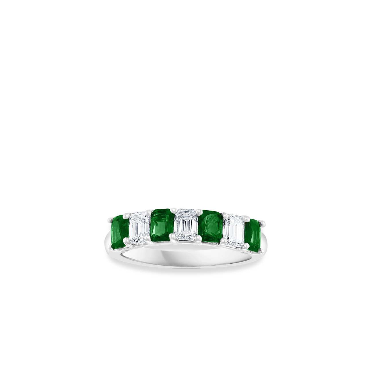 Emerald-Cut Emerald and Diamond Alternating Band