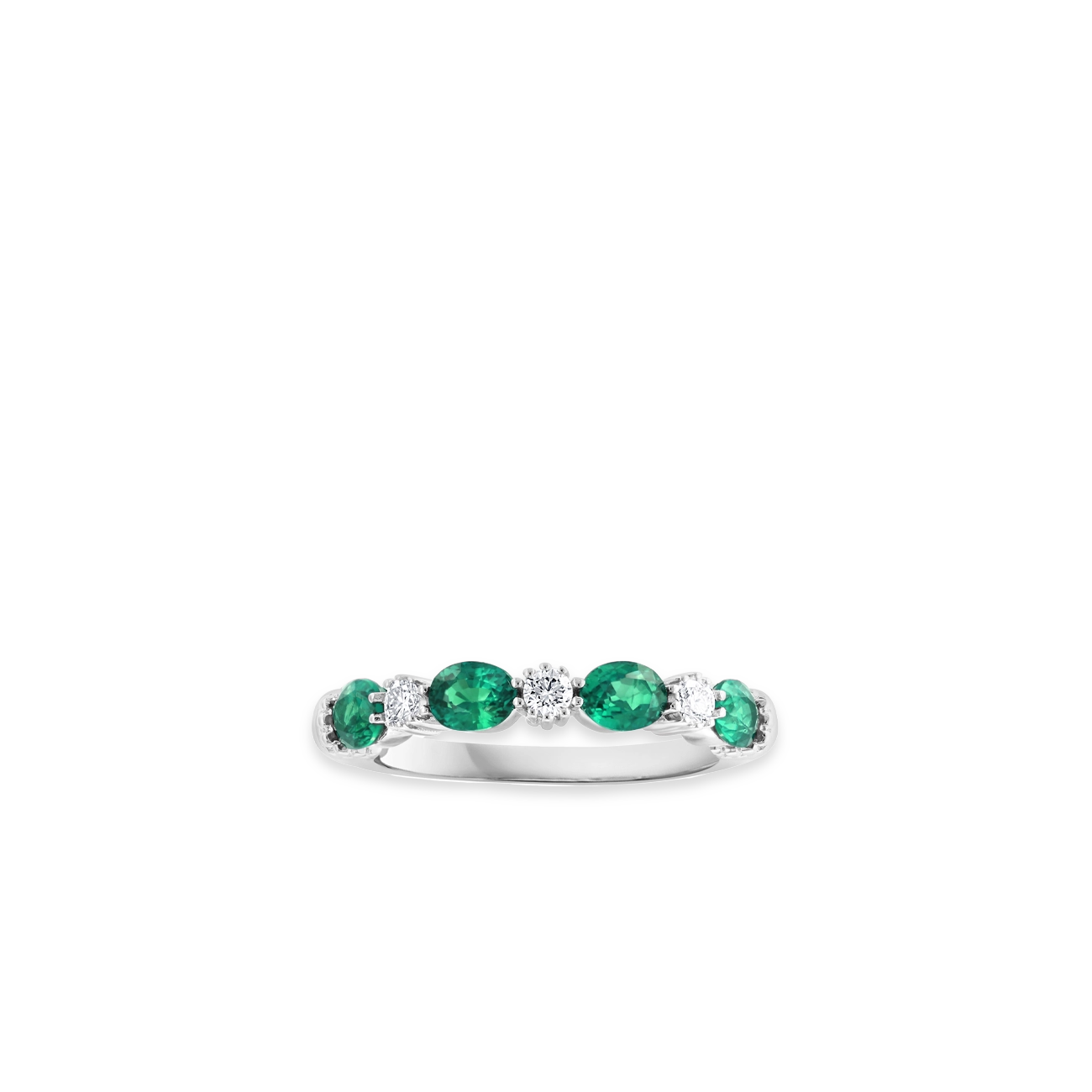 Oval Emerald and Diamond Alternating Band