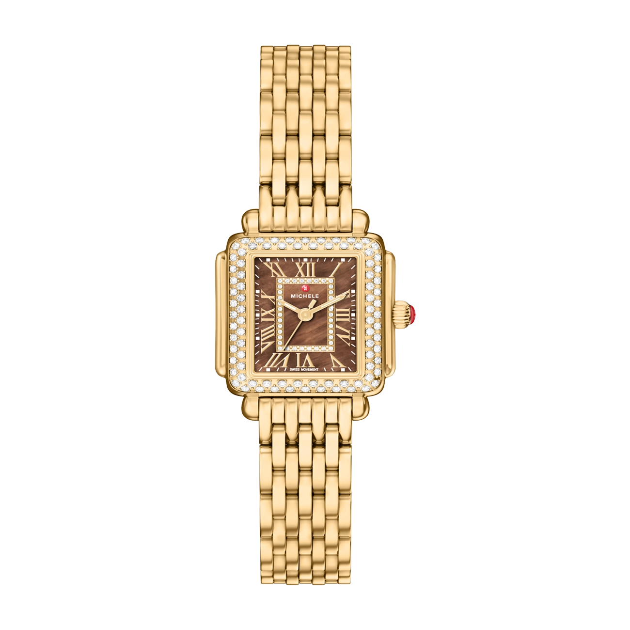 Michele Deco Madison Mini Diamond Gold Chocolate Watch