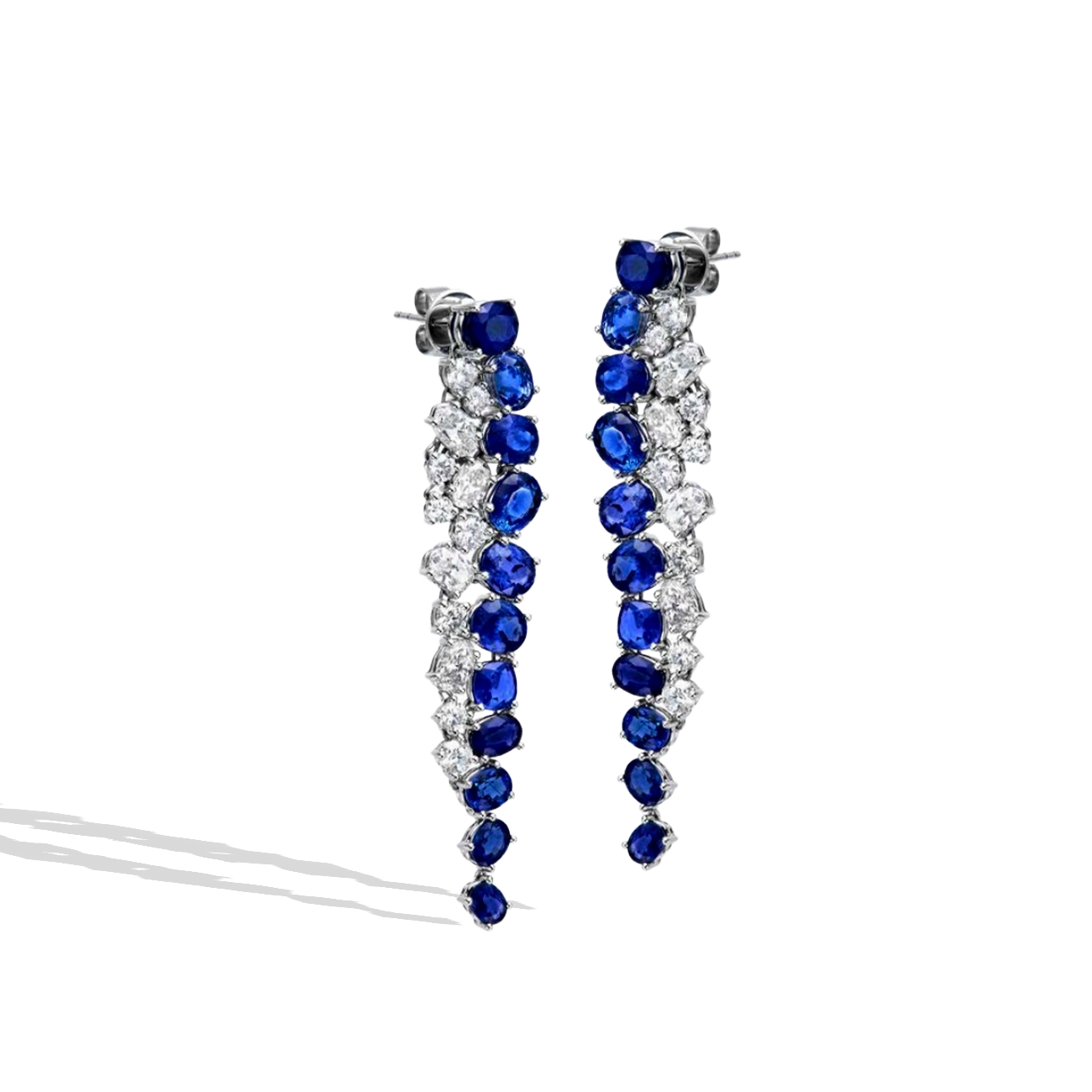 Blue Sapphire and Diamond Double Row Drop Earrings