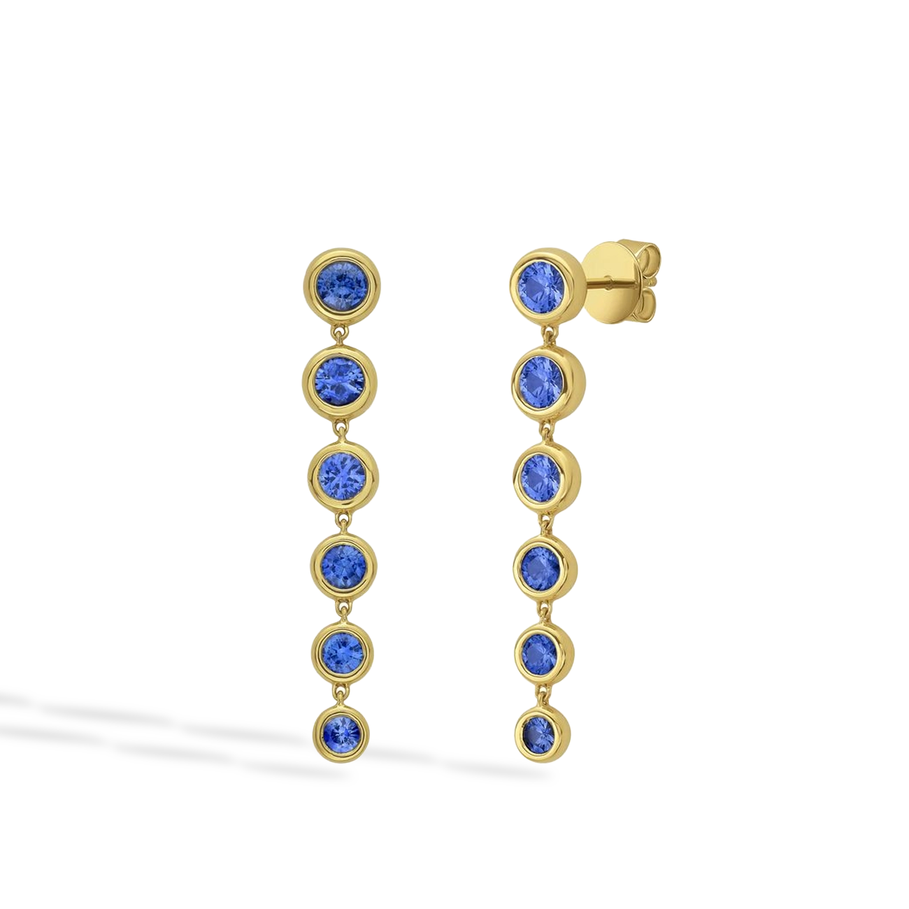 Round Bezel-Set Blue Sapphire Drop Earrings