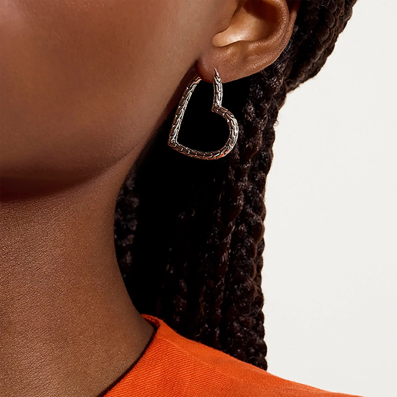 John Hardy Essentials Silver Heart 34mm Hoop Earrings