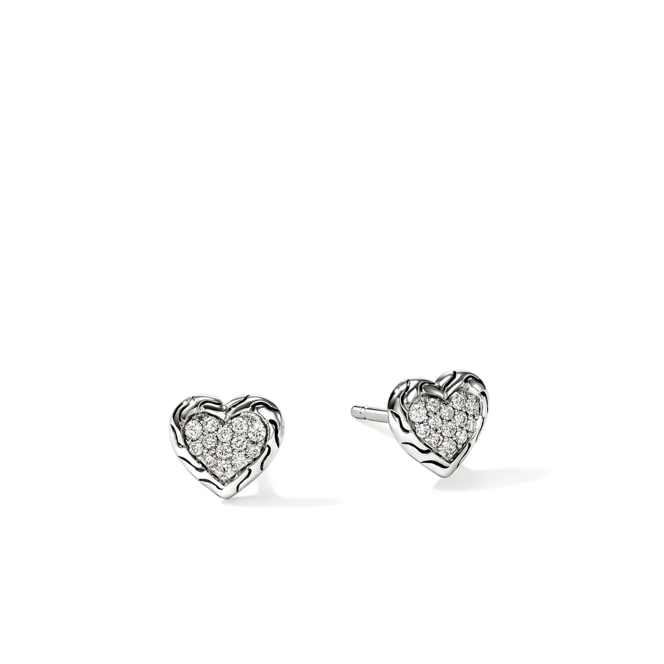 John Hardy Essentials Silver Pavé Heart Stud Earrings