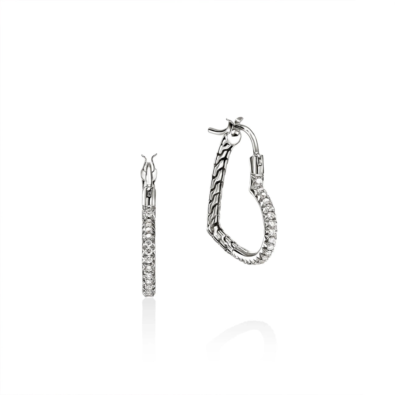 John Hardy Essentials Silver Diamond Heart 22mm Hoop Earrings