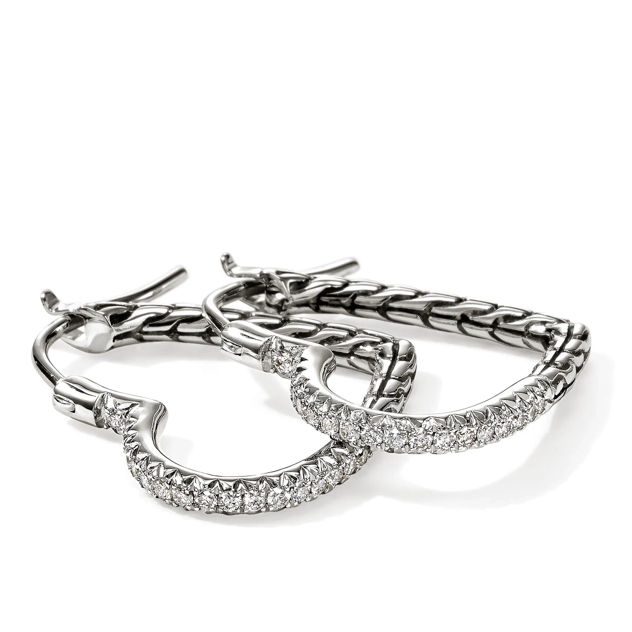 John Hardy Essentials Silver Diamond Heart 22mm Hoop Earrings