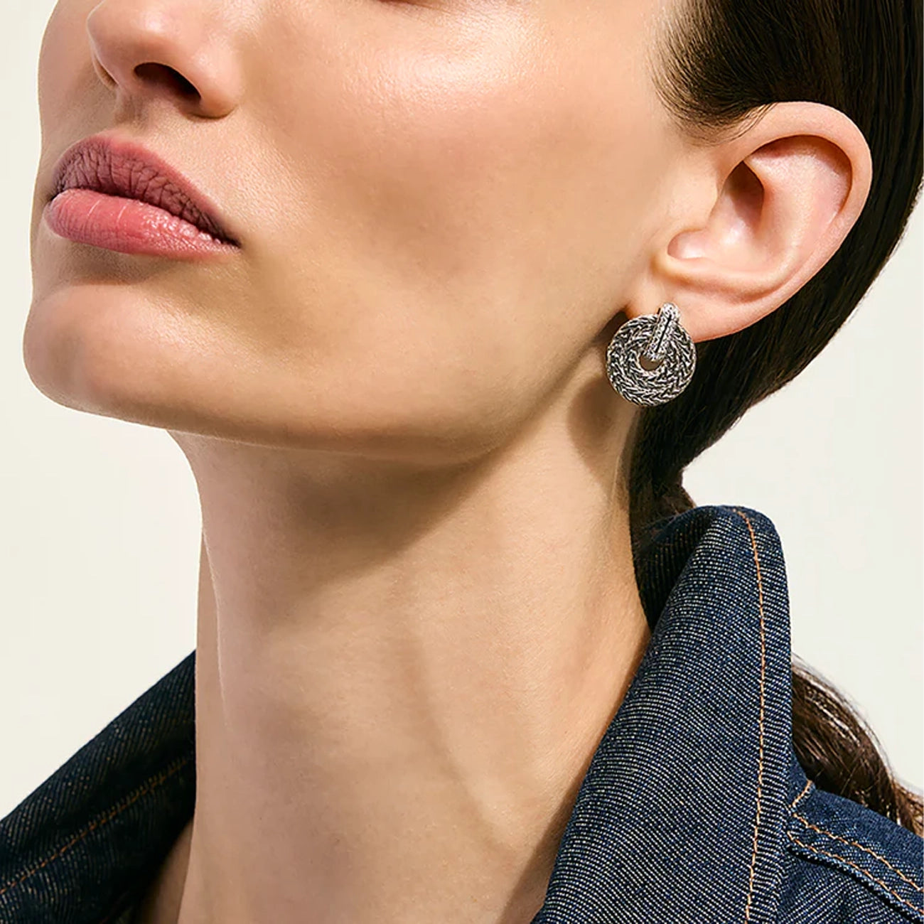 John Hardy Icon Circle Link Silver Diamond Earrings
