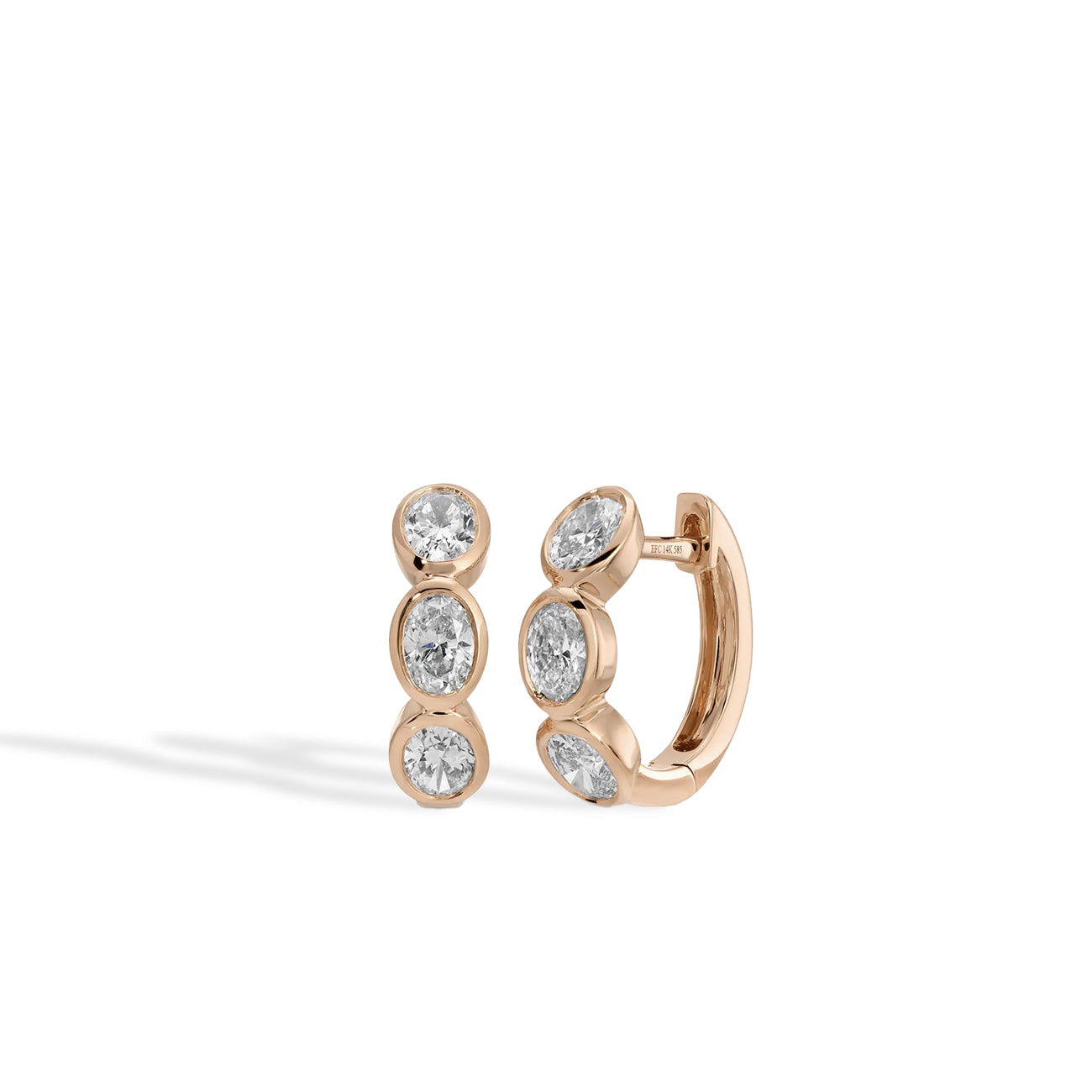 EF Collection Bezel Set Oval Diamond Huggie Earrings