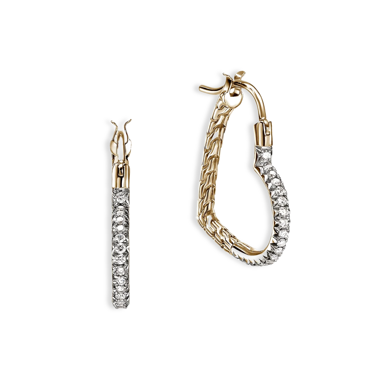 John Hardy Essentials Gold Diamond Heart 22mm Hoop Earrings