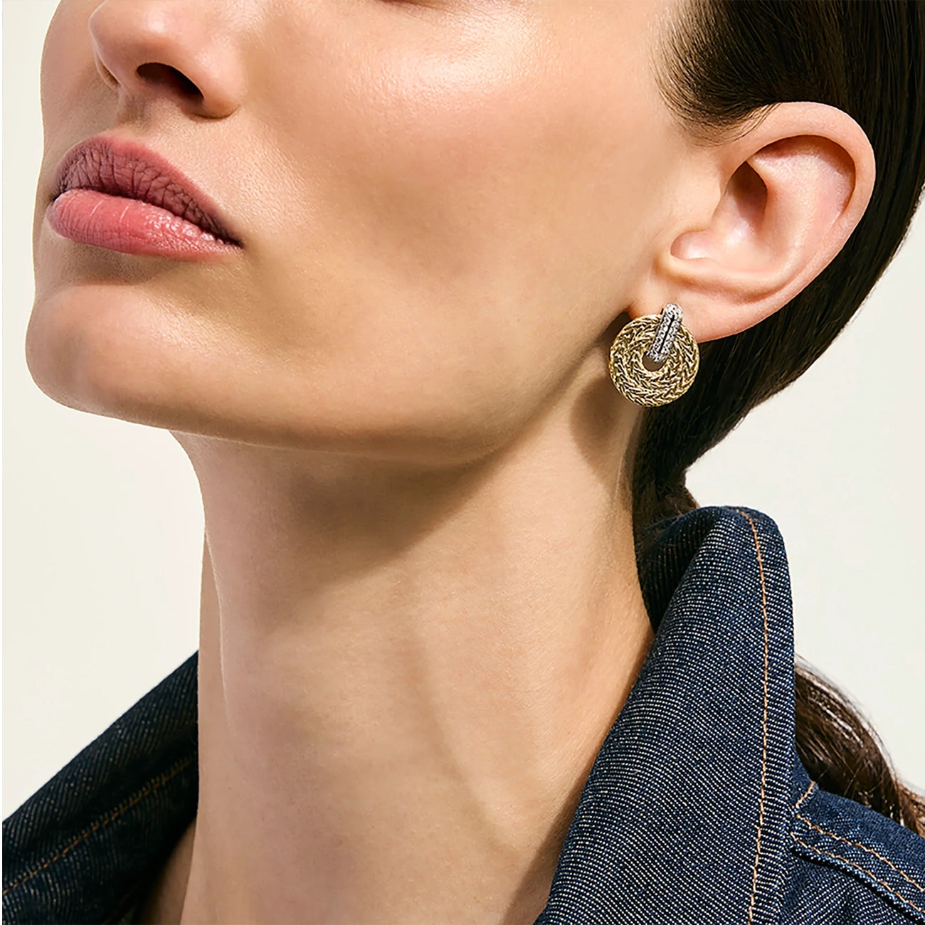 John Hardy Icon Circle Link Gold and Silver Diamond Earrings