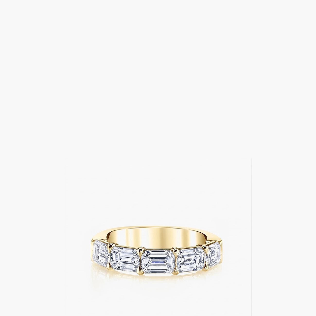 East West Yellow Gold Emerald Diamond Band