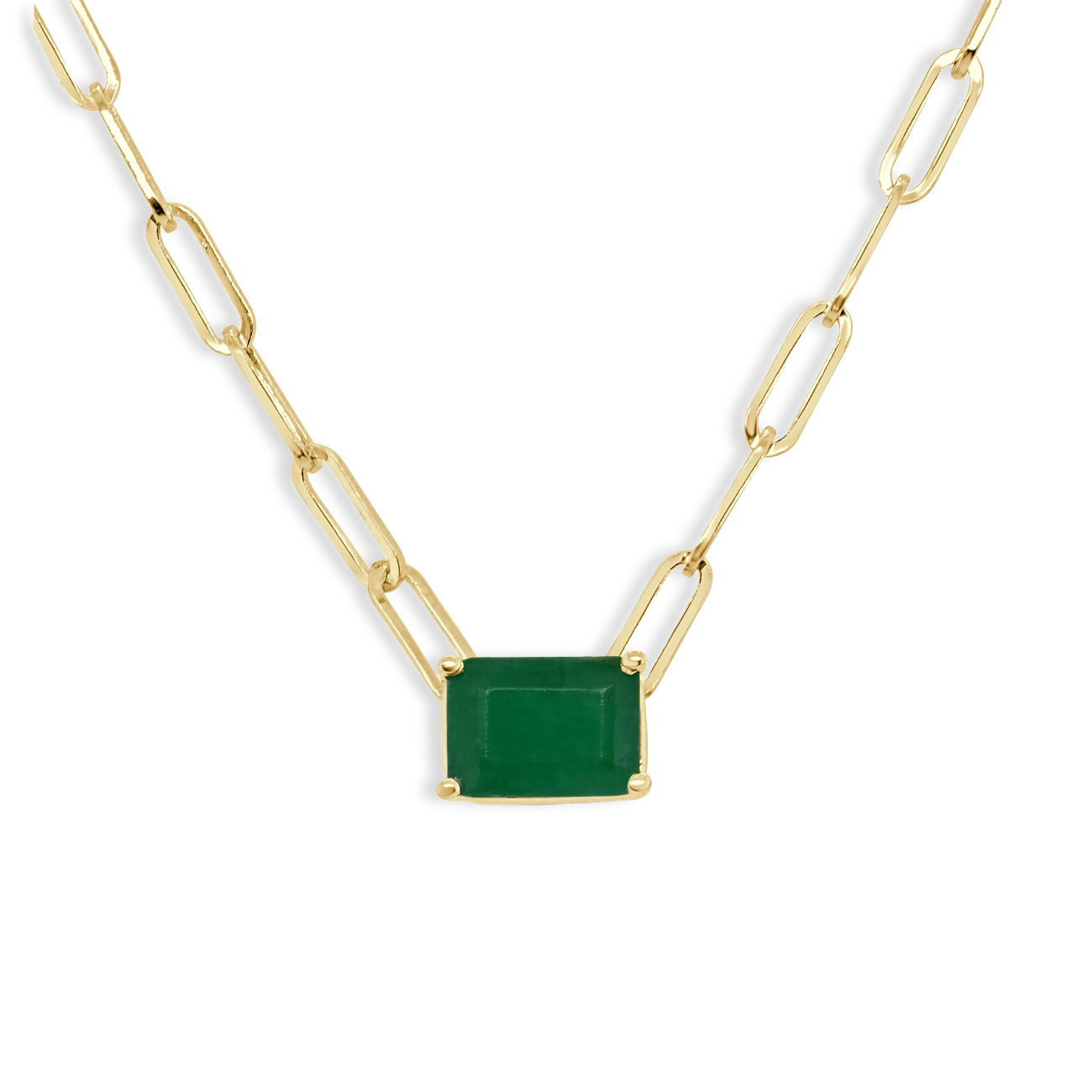 Emerald Paperclip Link Necklace