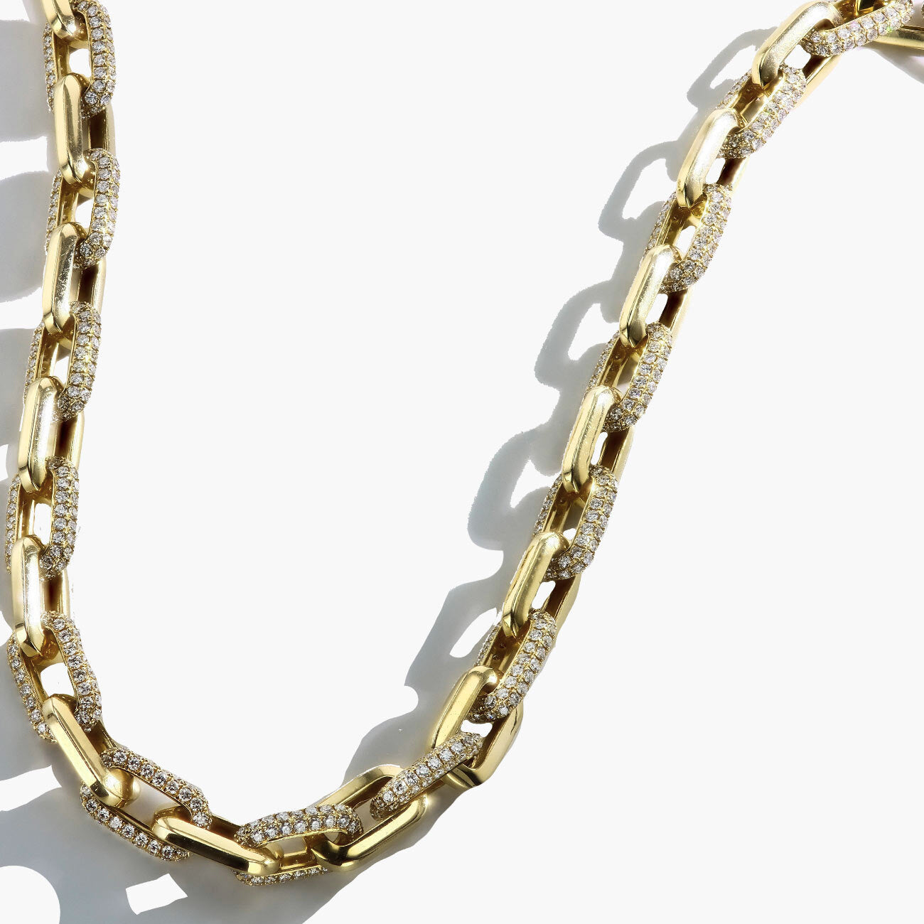 24 Carat Diamond Pave Gold Oval Link Necklace