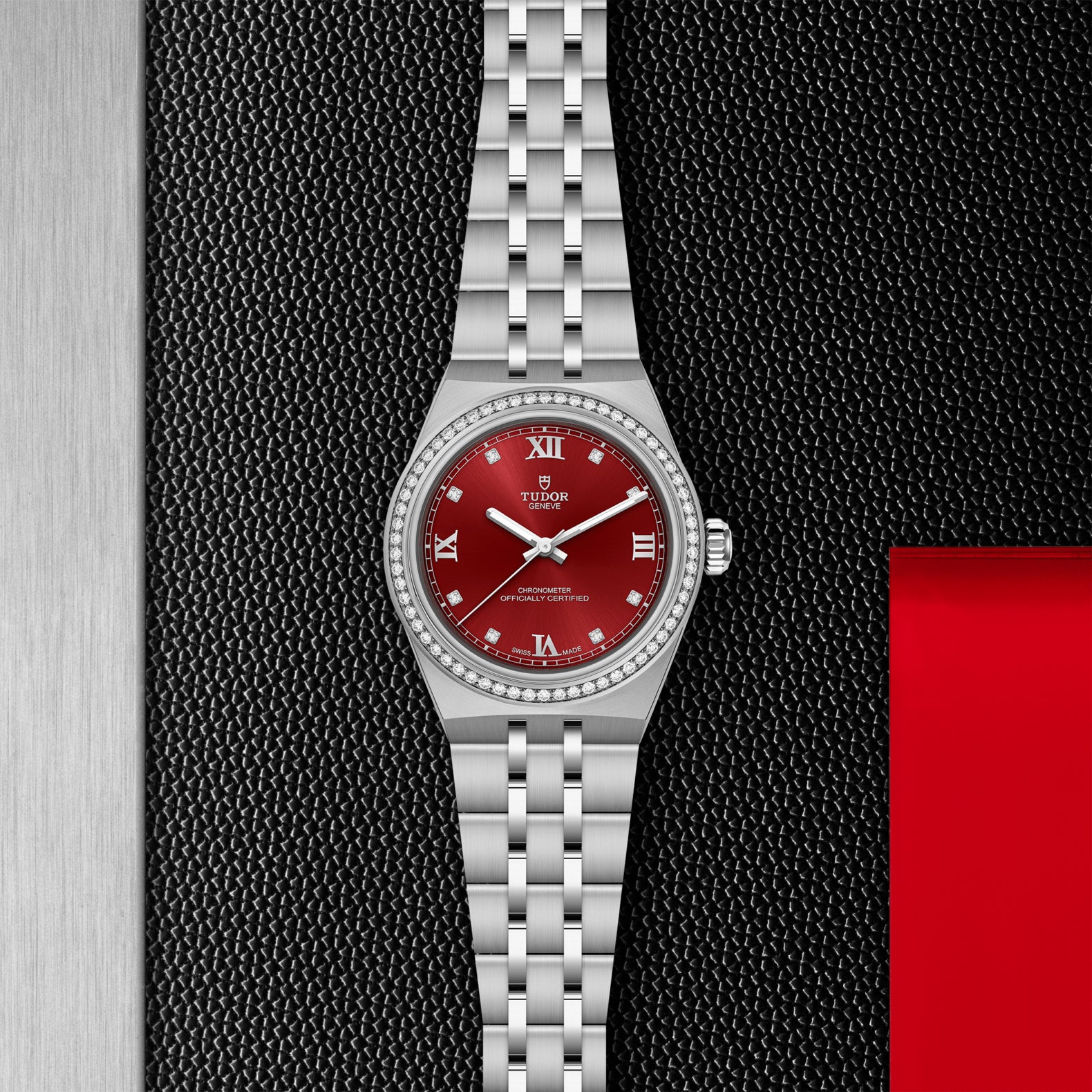 TUDOR Royal 30mm Diamond Bezel and Burgundy Dial
