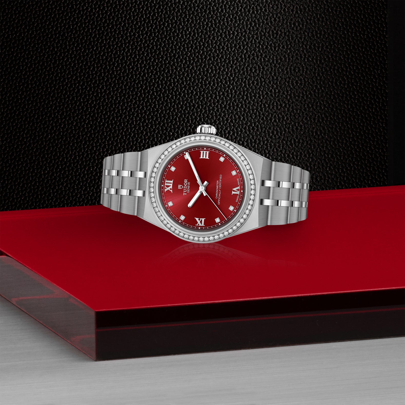 TUDOR Royal 30mm Diamond Bezel and Burgundy Dial