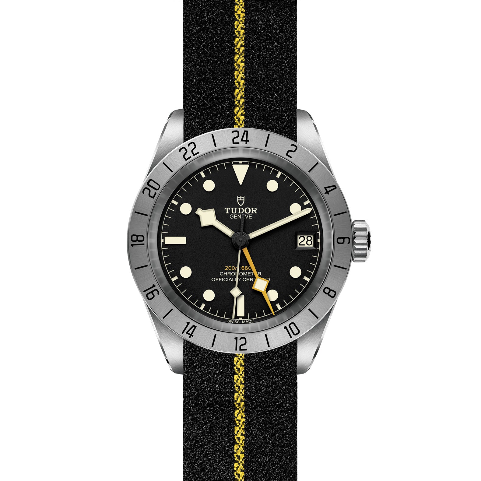 TUDOR Black Bay Pro with 39mm Steel Case and Black Fabric Strap With Yellow Band