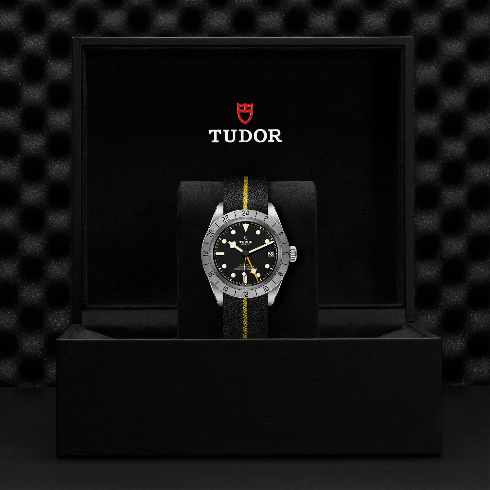 TUDOR Black Bay Pro with 39mm Steel Case and Black Fabric Strap With Yellow Band