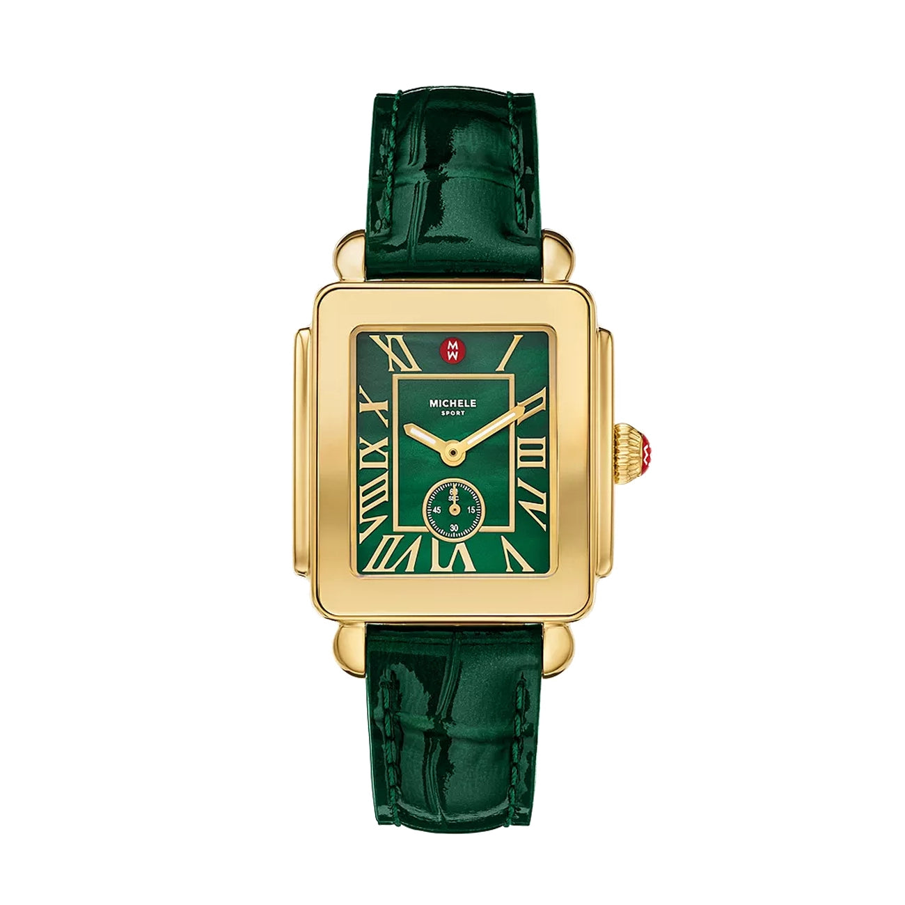 Michele Deco Sport Mid Lush Green Leather Watch