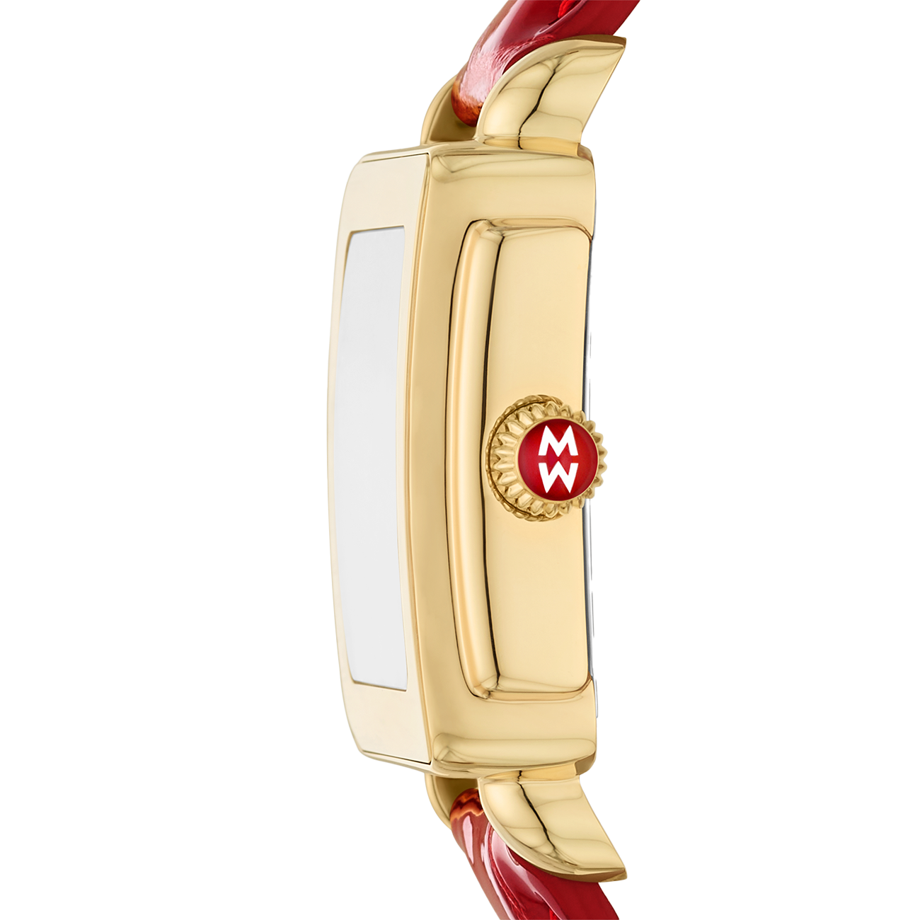 Michele Deco Sport Mid Gold Plated Watch with Red Leather Strap
