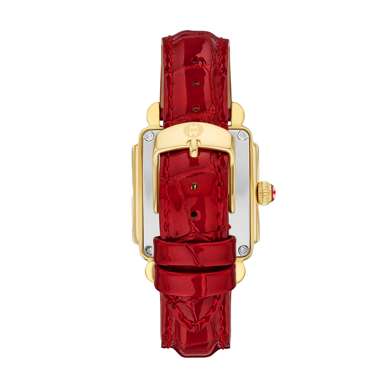 Michele Deco Sport Mid Gold Plated Watch with Red Leather Strap