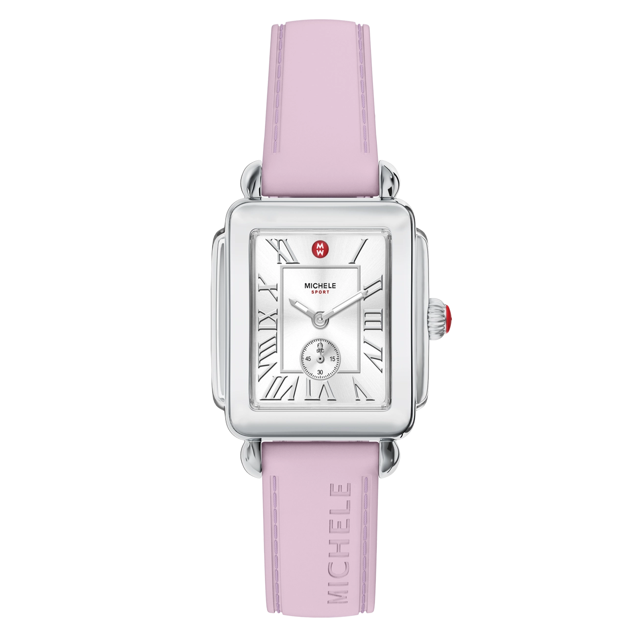 Michele Deco Sport Mid Stainless Pink Silicone Watch