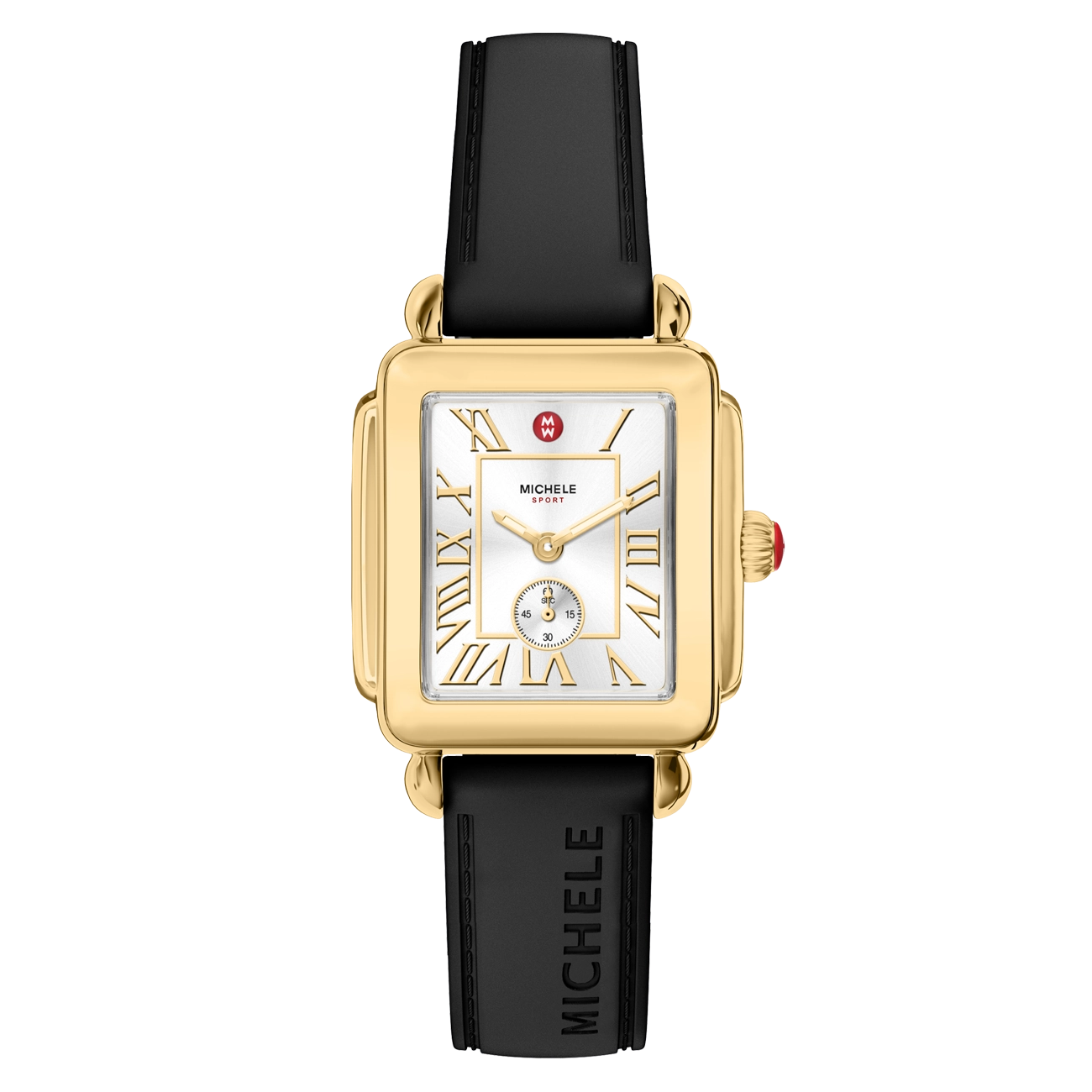 Michele Deco Sport Mid Gold-Tone Black Silicone Watch
