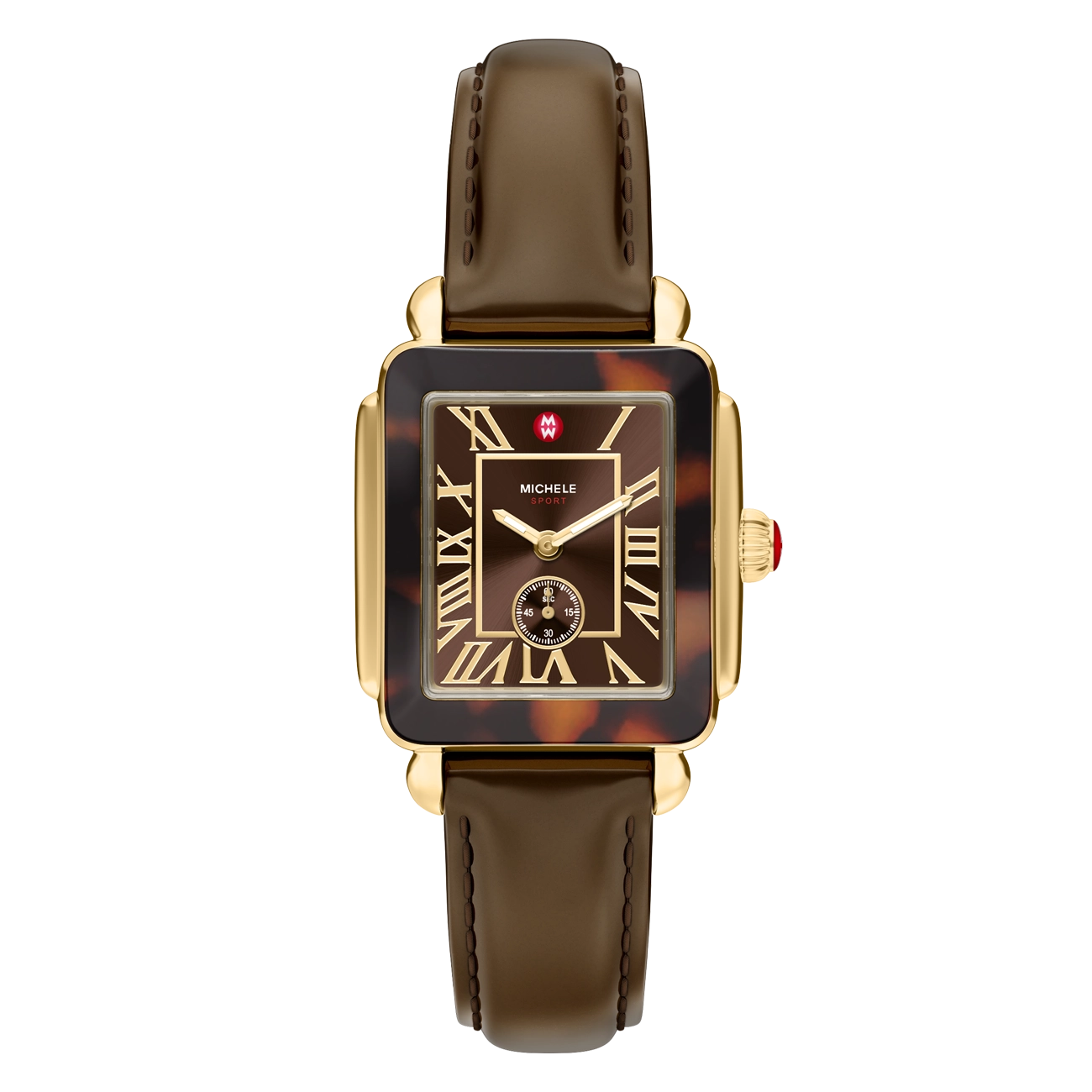 Michele Deco Sport Mid Tort Brown Leather Watch