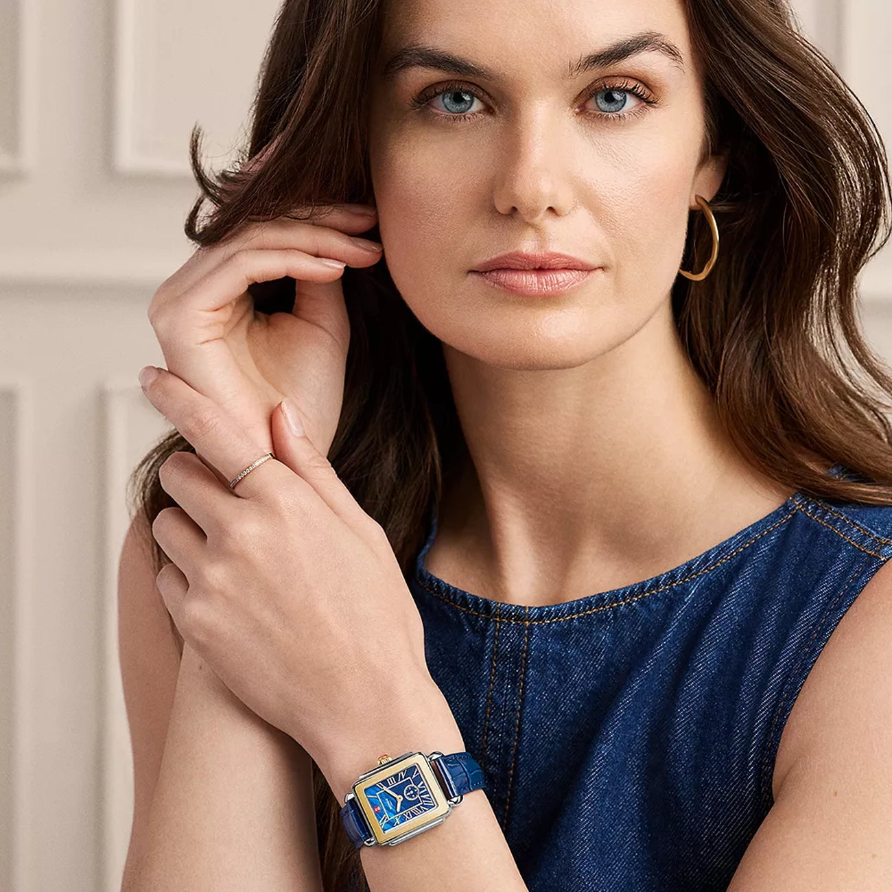Michele Deco Sport Mid Navy Leather Watch