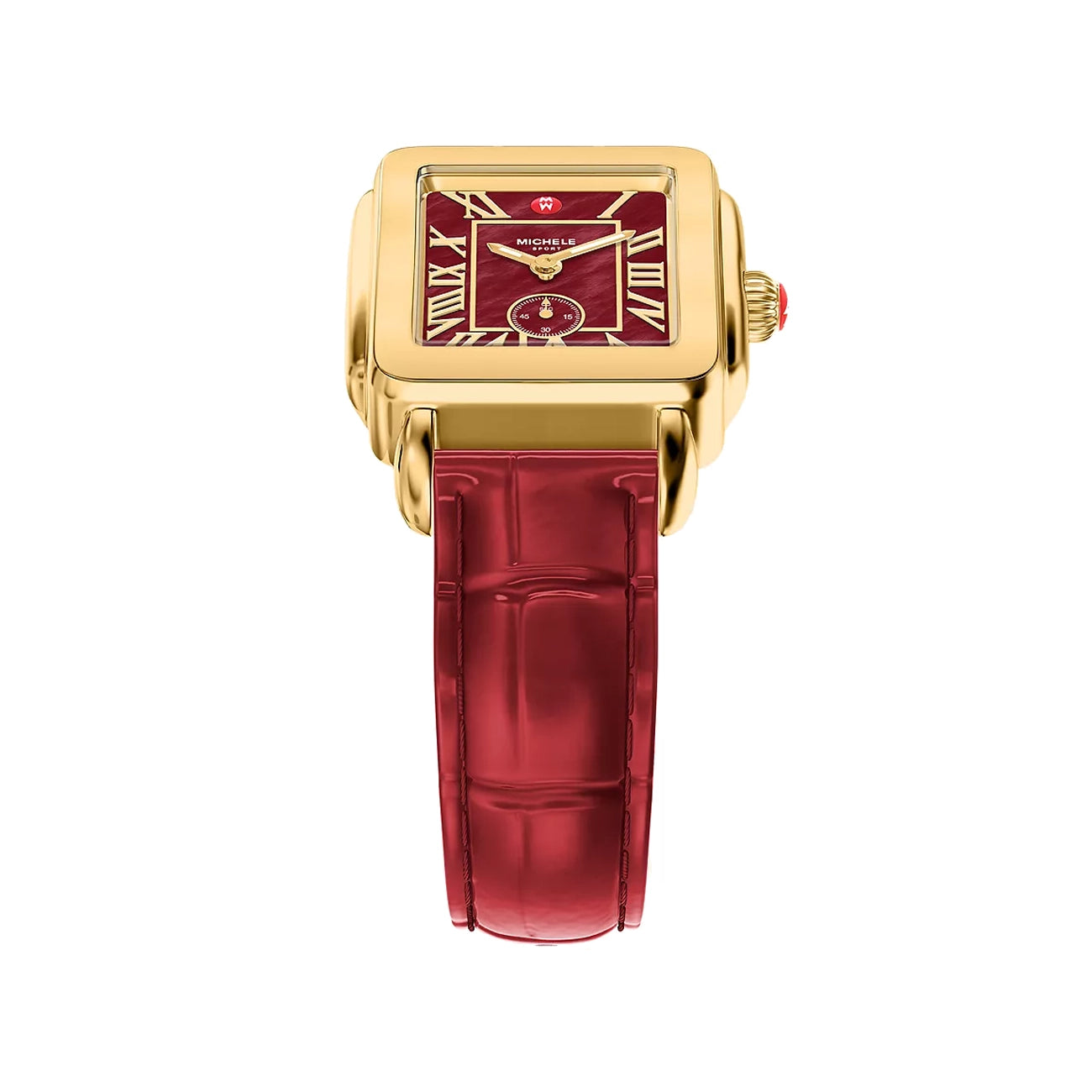 Michele Deco Sport Mid Ruby Red Leather Watch