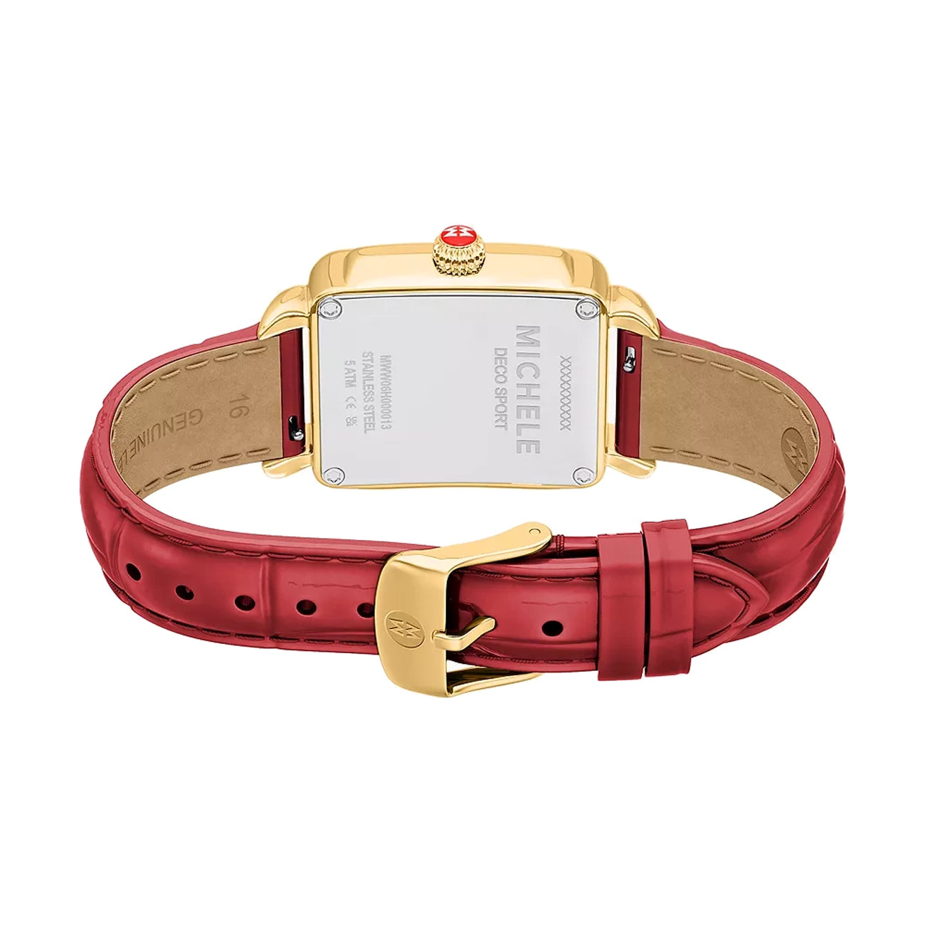 Michele Deco Sport Mid Ruby Red Leather Watch