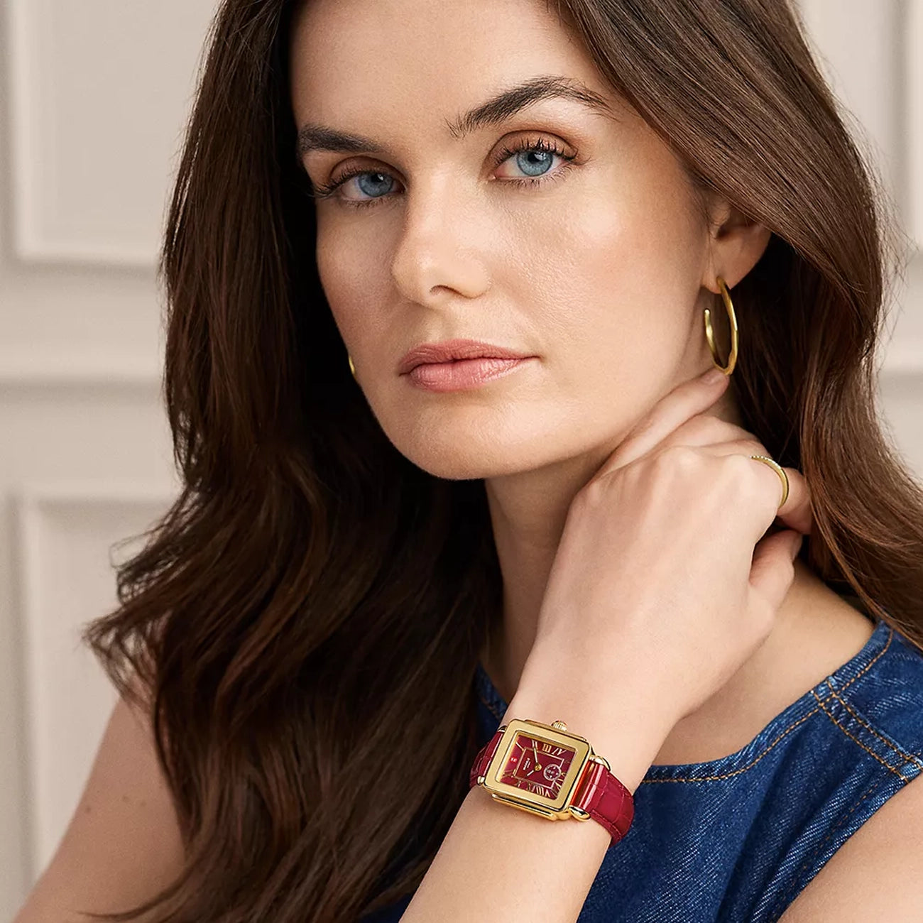 Michele Deco Sport Mid Ruby Red Leather Watch