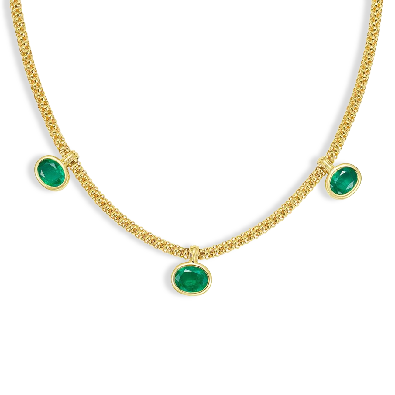 Bezel-Set Emerald Station Necklace