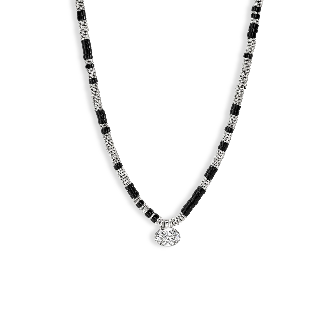 John Hardy Silver Lovestruck Onyx and 3 Carat Lab Diamond Heishi Necklace