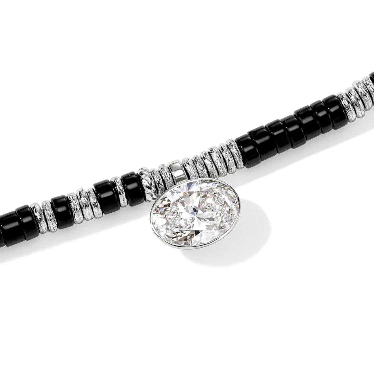 John Hardy Silver Lovestruck Onyx and 3 Carat Lab Diamond Heishi Necklace