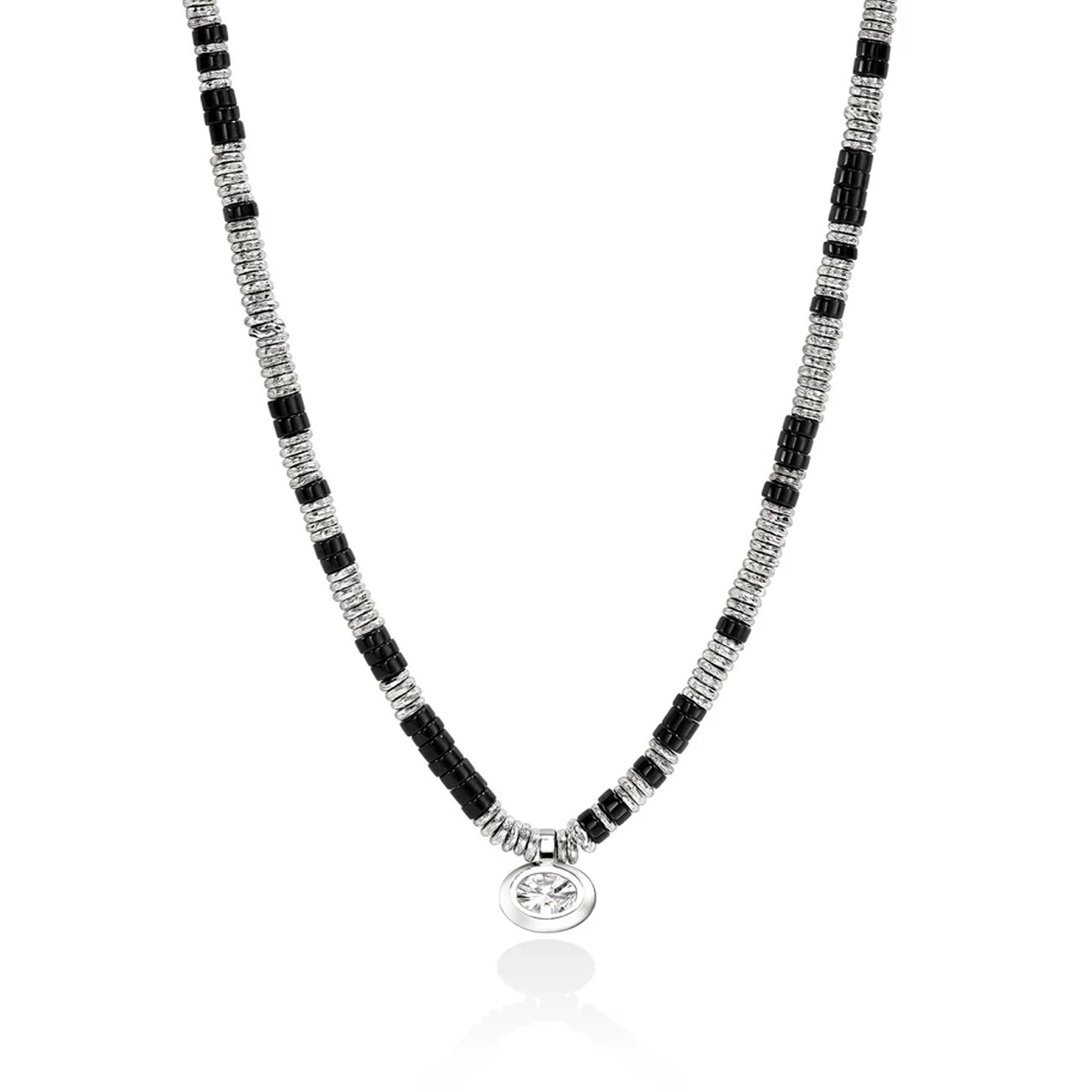 John Hardy Silver Lovestruck Onyx and 3 Carat Lab Diamond Heishi Necklace
