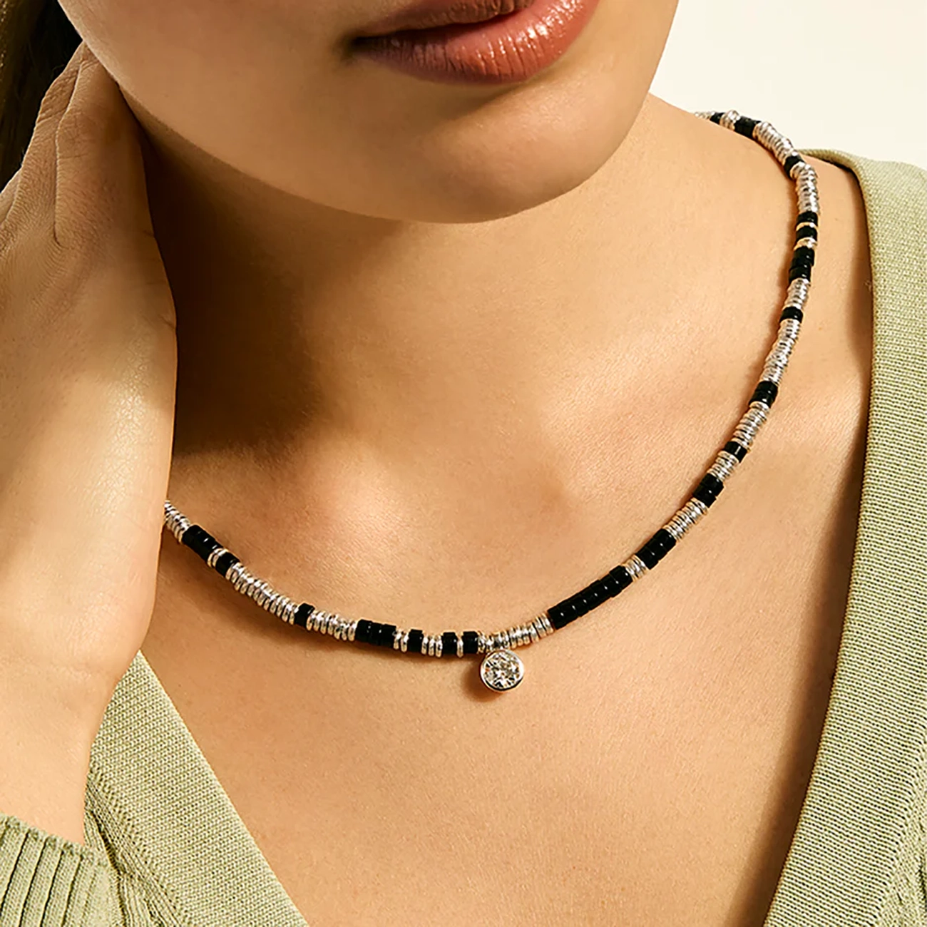 John Hardy Lovestruck Onyx and 1.25ctw Lab Diamond Heishi Necklace