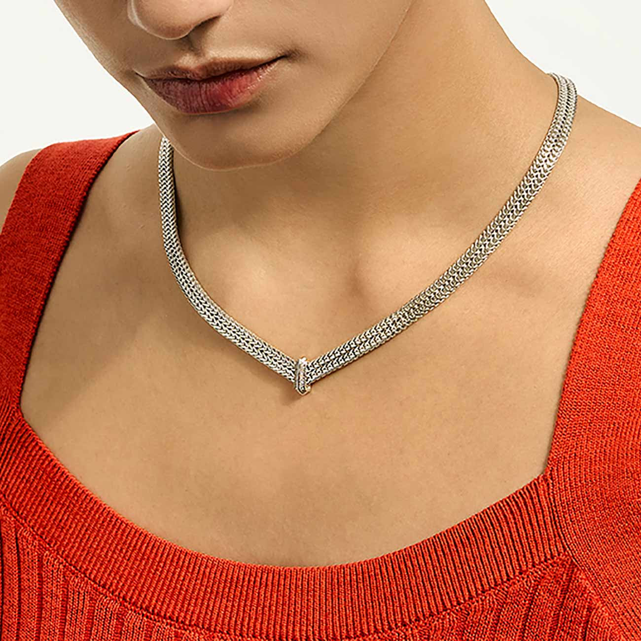 John Hardy Icon Link Silver Diamond Pavé Necklace - 6mm