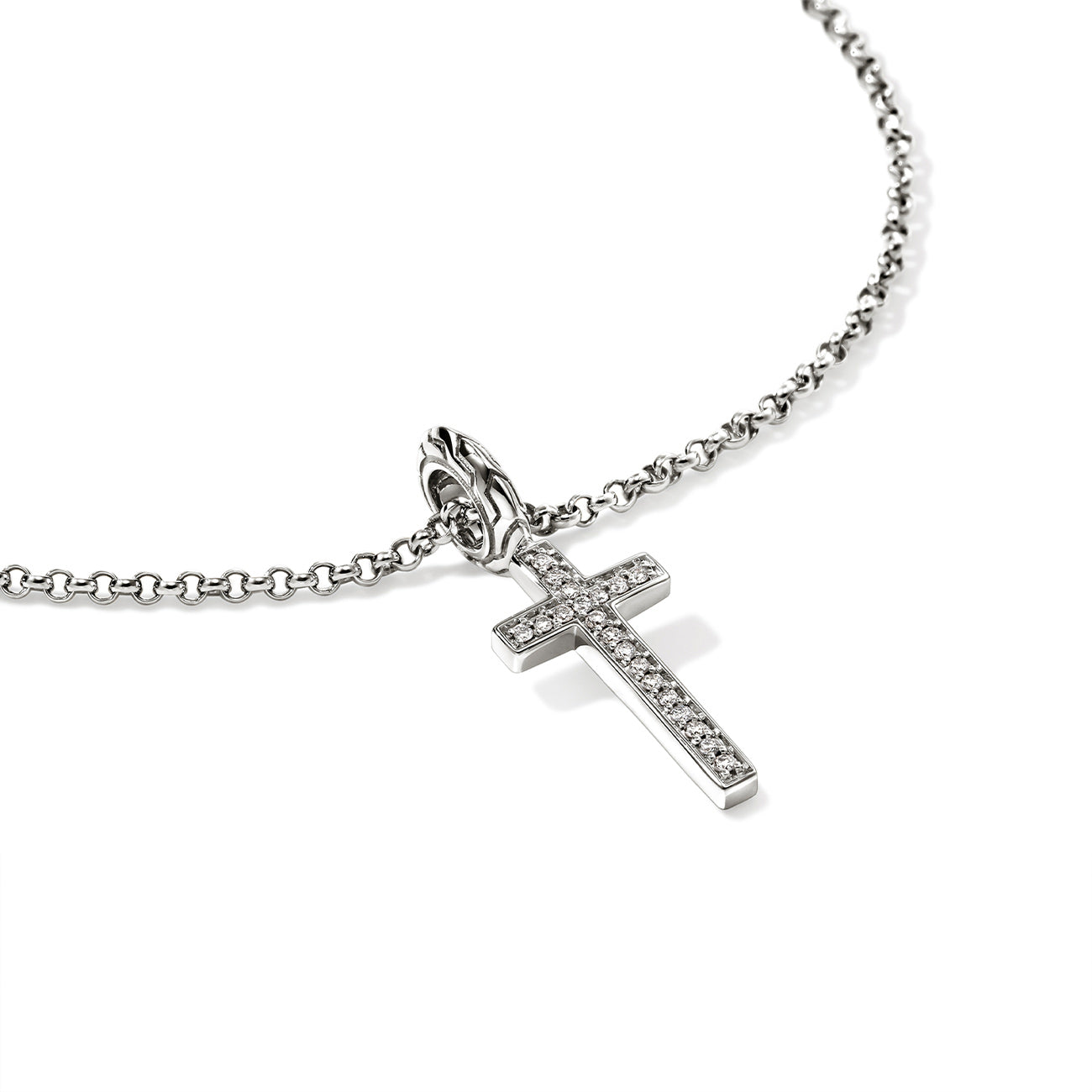 John Hardy Essential Silver Diamond Pave Cross Necklace