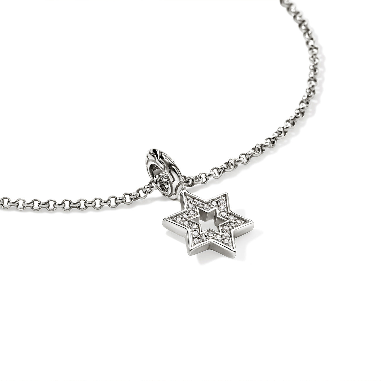 John Hardy Essential Silver Diamond Pave Star of David Necklace