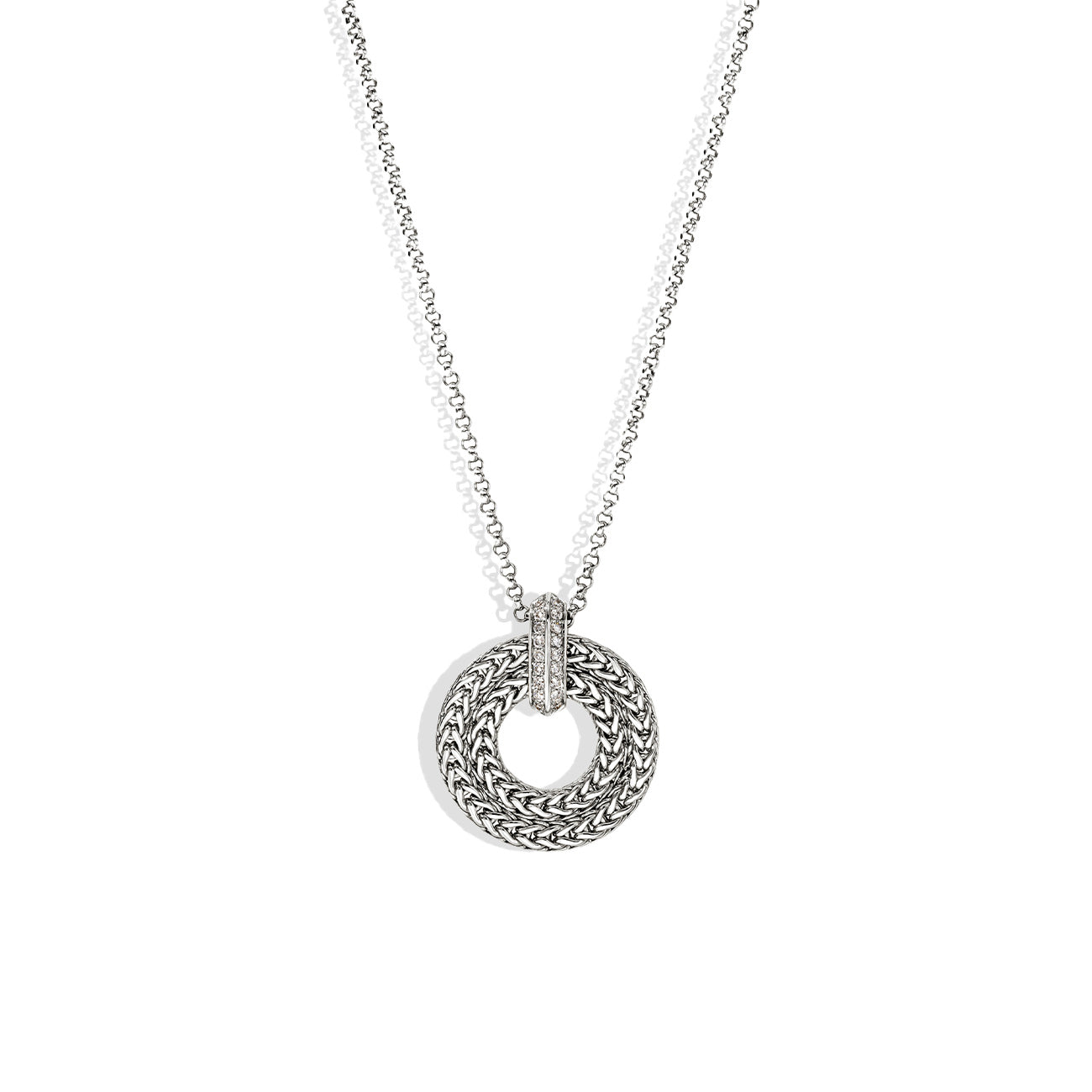 John Hardy Icon Link Silver Diamond Pave Round Necklace