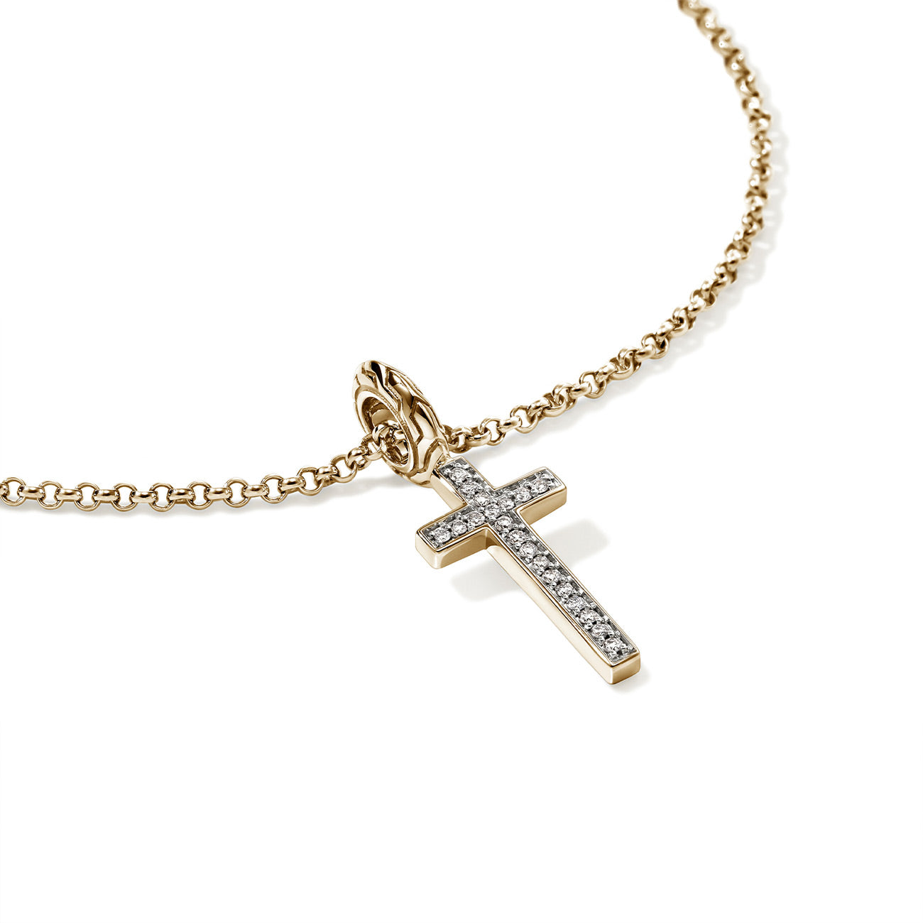 John Hardy Essentials Diamond Pave Gold Cross Necklace
