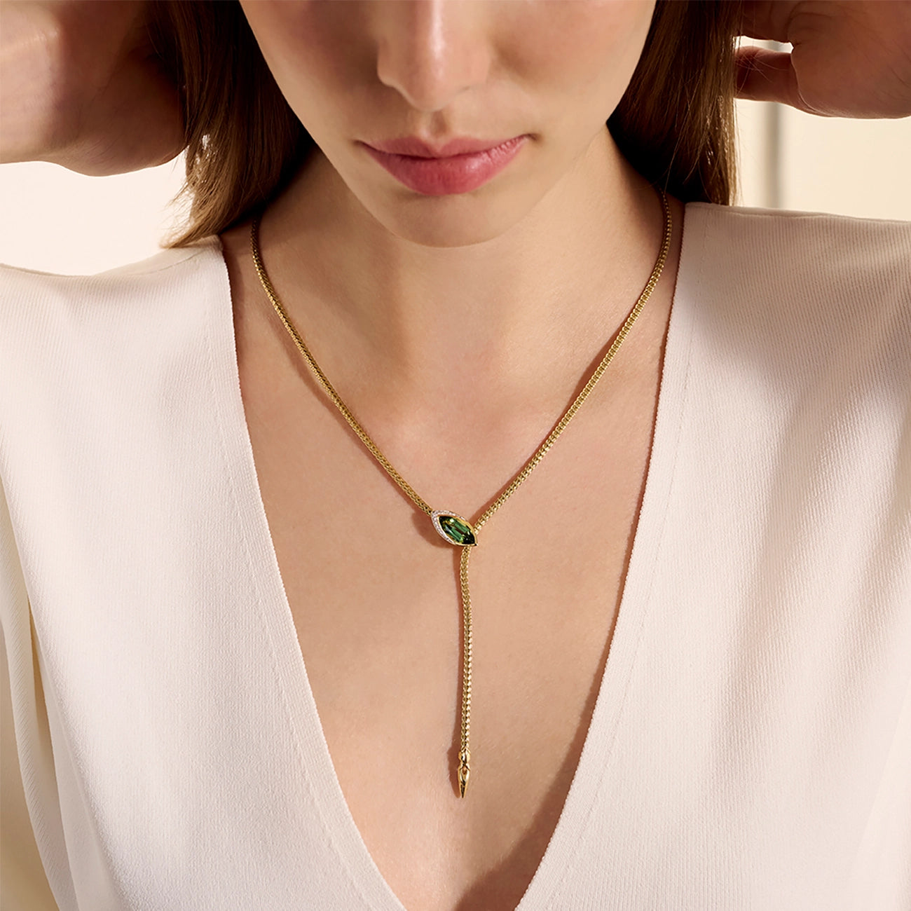 John Hardy Artisan Series Naga Green Tourmaline Lariat Necklace