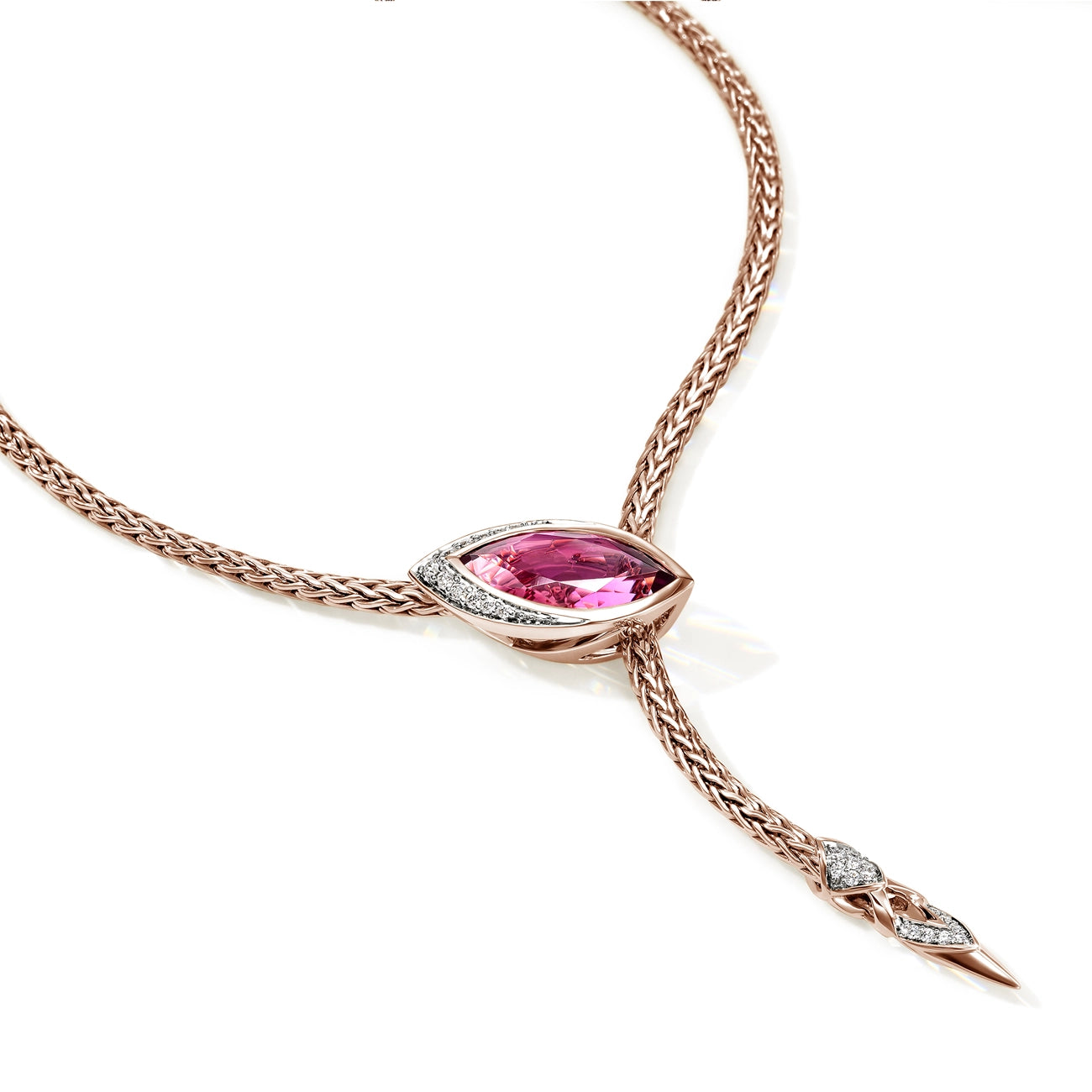 John Hardy Artisan Series Naga Pink Tourmaline Lariat Necklace