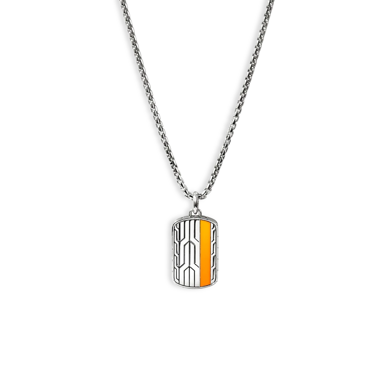 John Hardy Icon 50 Orange Enamel Tag Pendant Necklace