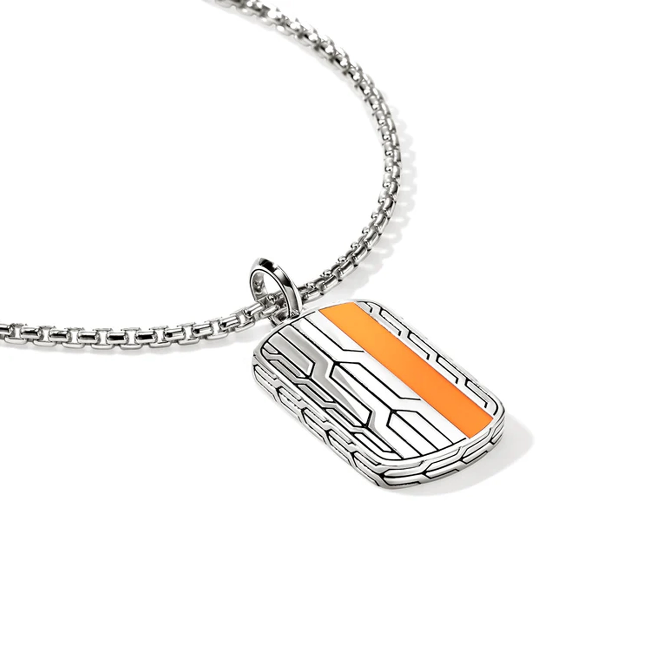 John Hardy Icon 50 Orange Enamel Tag Pendant Necklace