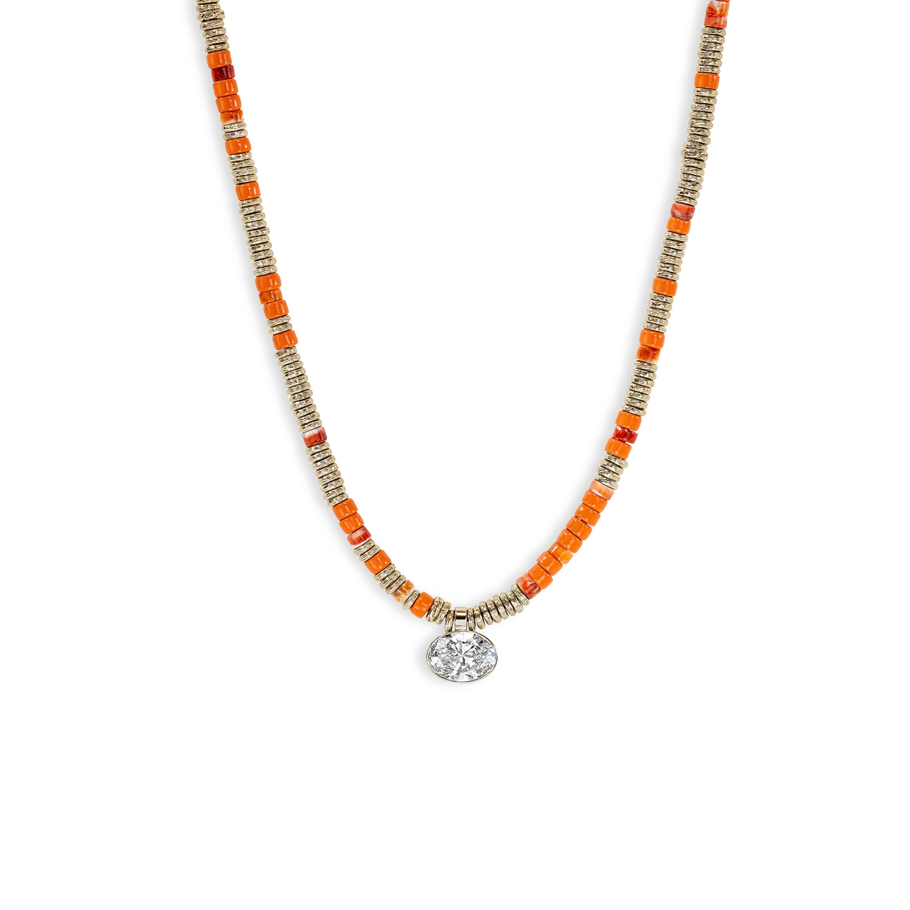 John Hardy Lovestruck Orange Spiny Oyster and 3 Carat Lab Diamond Necklace
