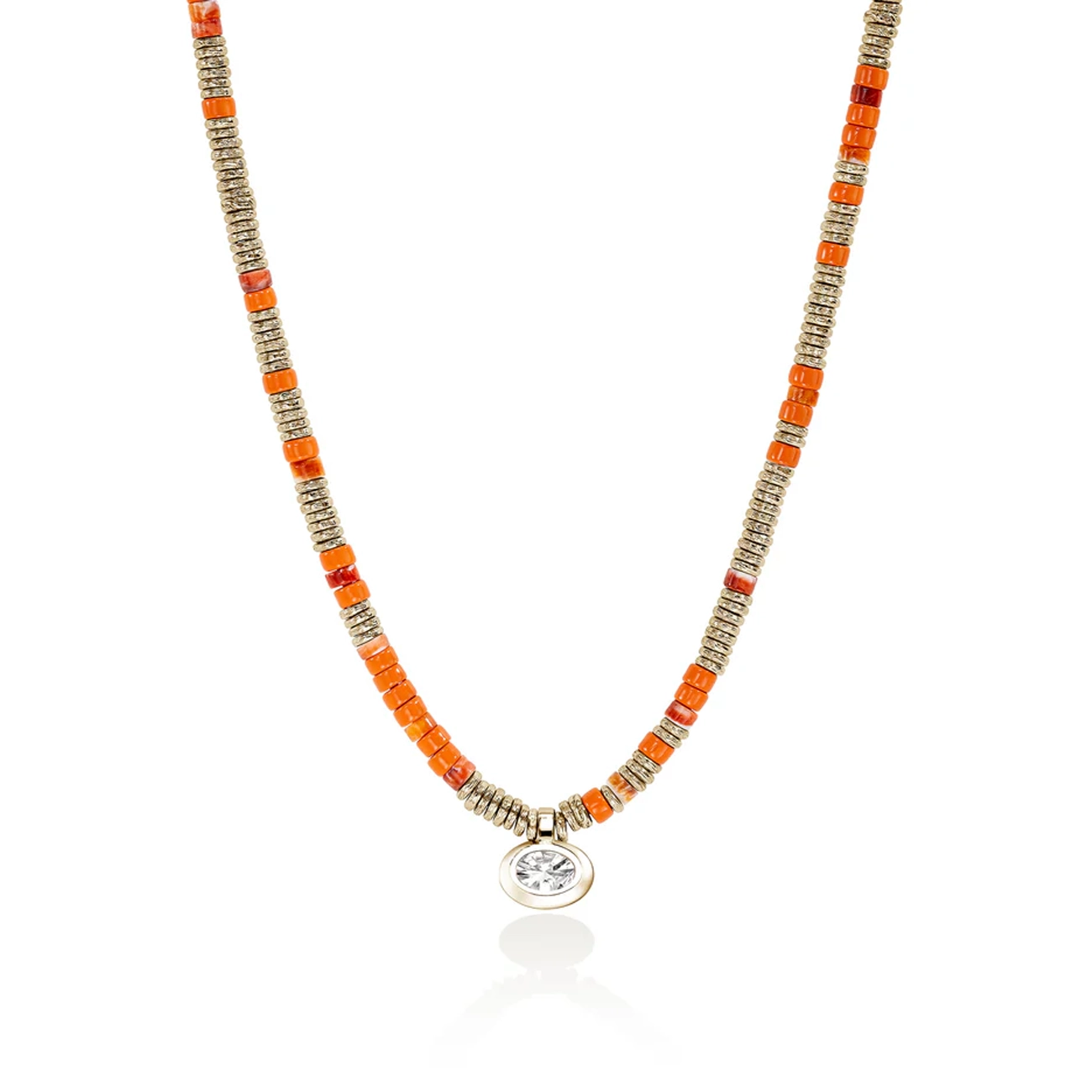 John Hardy Lovestruck Orange Spiny Oyster and 3 Carat Lab Diamond Necklace
