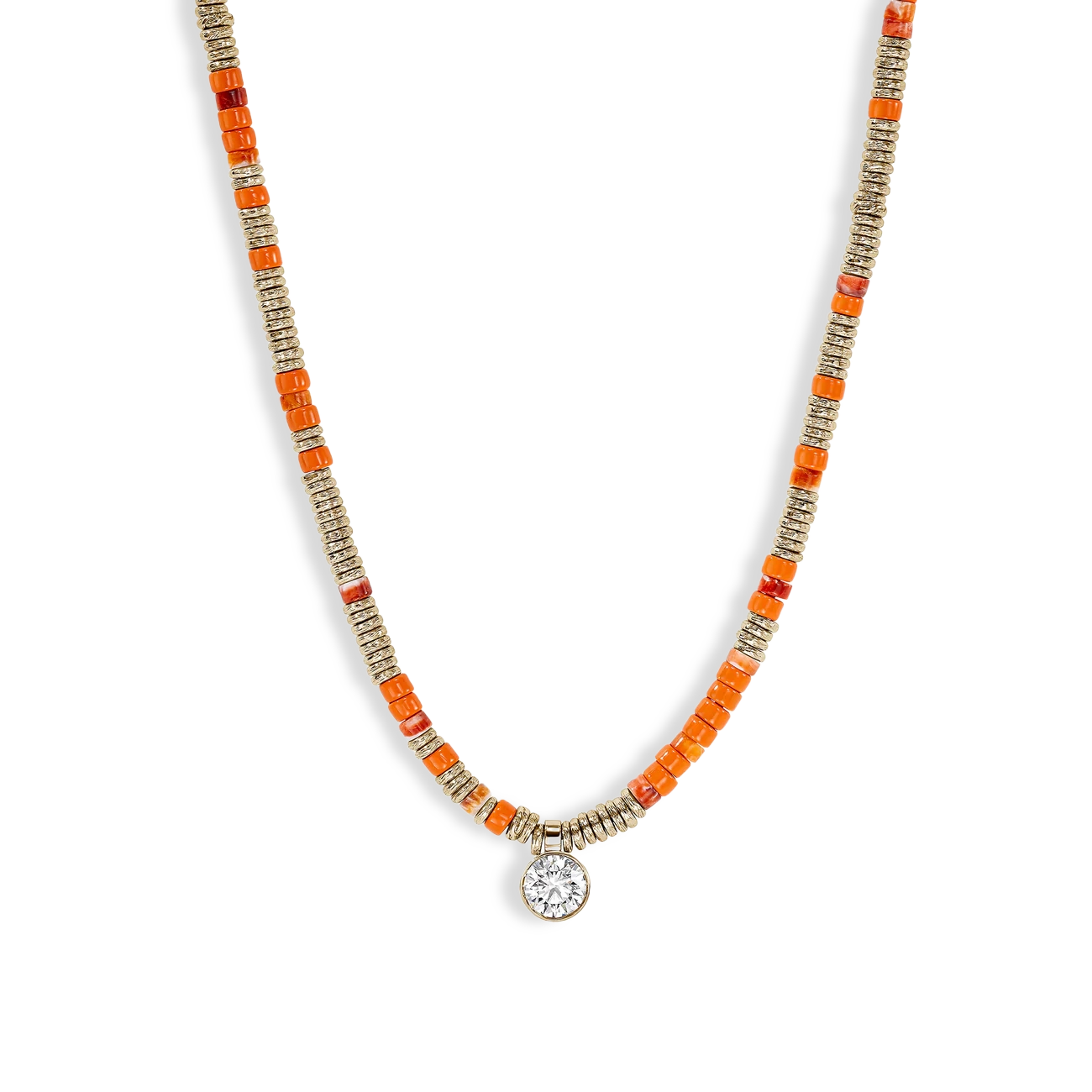 John Hardy Lovestruck Orange Spiny Oyster Shell and 1.25ctw Lab Diamond Necklace