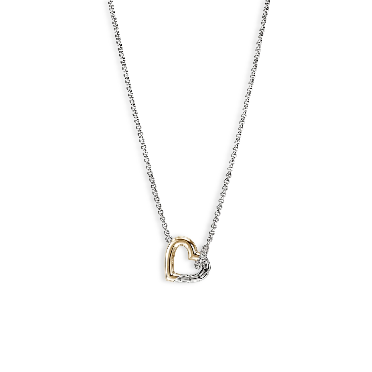 John Hardy Essentials Silver and Gold Diamond Heart Necklace